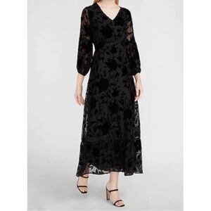 Express Black Velvet Burnout Floral Maxi Dress